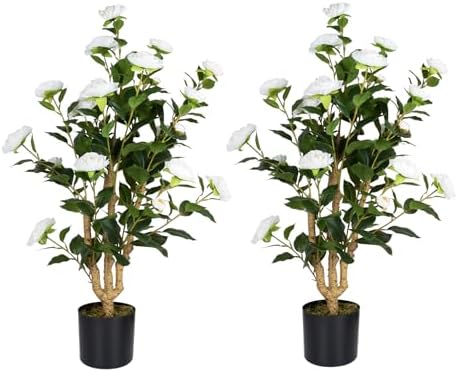 Artificial Camellia Tree 2 Pack with White Flowers