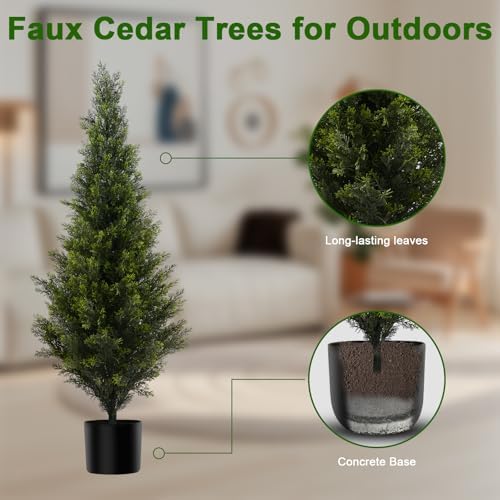 ENGREEN 3FT Artificial Cedar Topiary Trees 2 Pack