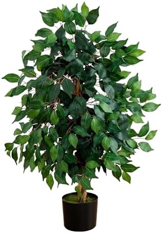 Nearly Natural 3ft Triple Trunk Artificial Ficus Tree with Black Pot