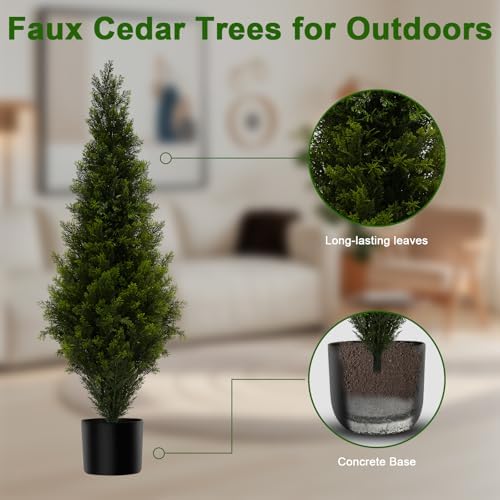 ENGREEN Artificial Cedar Topiary Trees 4FT Tall 2 Set