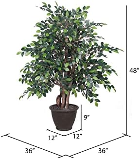 Vickerman 4 Foot Artificial Mini Ficus Bush with Decorative Container
