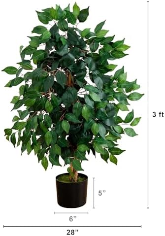 Nearly Natural 3ft Triple Trunk Artificial Ficus Tree with Black Pot