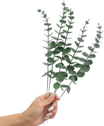 Tinsow 5 Pcs Real Touch Eucalyptus Artificial Leaves