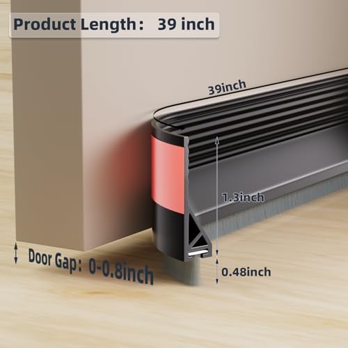 39 Inch Door Sweep with Brush and Adhesive Seal Black