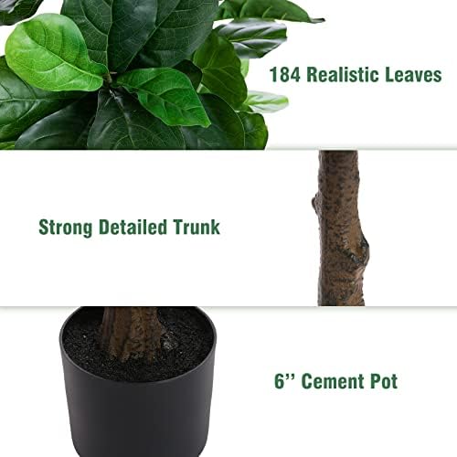 Fiddle Leaf Fig Tree 6ft Artificial Plant with Plastic Pot