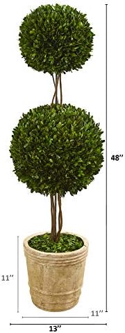 Nearly Natural 4ft Preserved Boxwood Double Ball Topiary Tree with Planter