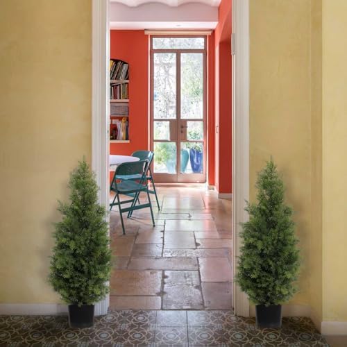 Aveyas 3 Ft Artificial Cedar Topiary Trees Set of 2