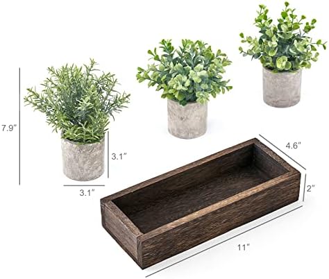 Dahey 3 Pack Mini Artificial Eucalyptus Plants with Wood Tray