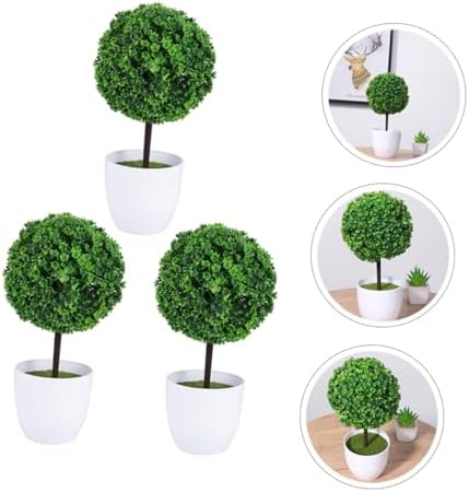3Pcs Artificial Cherry Ball Bonsai for Home Office Decor