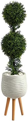 Nearly Natural 4ft Boxwood Double Ball Topiary with Stand
