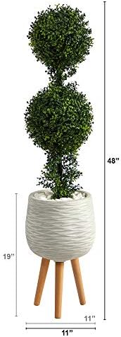 Nearly Natural 4ft Boxwood Double Ball Topiary with Stand