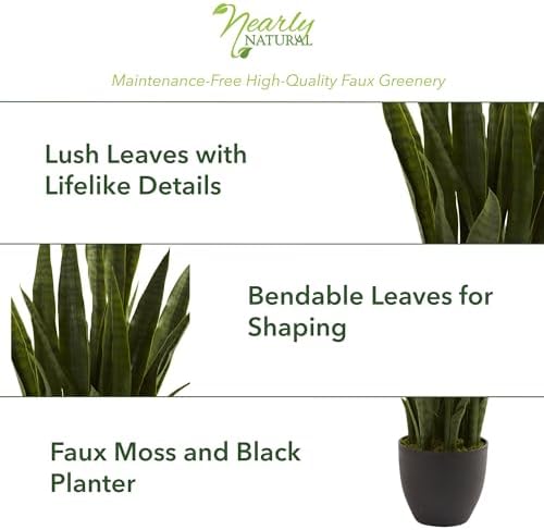 Nearly Natural Green 35in Sansevieria with Black Planter