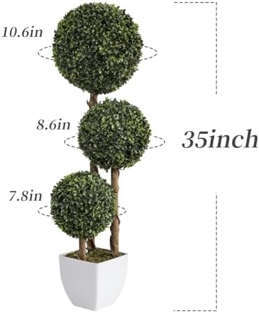 Damomo Artificial Triple Ball Boxwood Topiaries 3ft Fake Tree 2 Pieces
