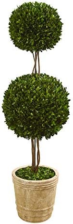 Nearly Natural 4ft Preserved Boxwood Double Ball Topiary Tree with Planter