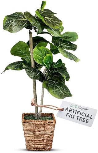 38 Inch Artificial Fig Tree in Woven Basket with Real Wood Trunk