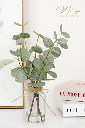 Artificial Eucalyptus Stems in Glass Vase with Faux Water 3Pcs