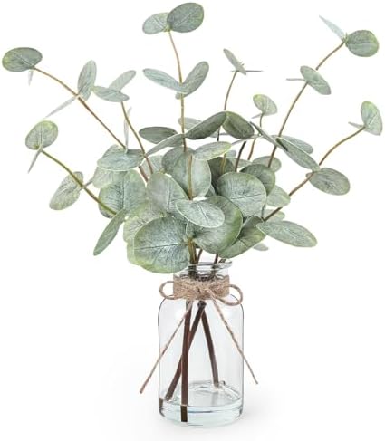 Bessol Artificial Eucalyptus Stems in Glass Vase 135 Inch Decor