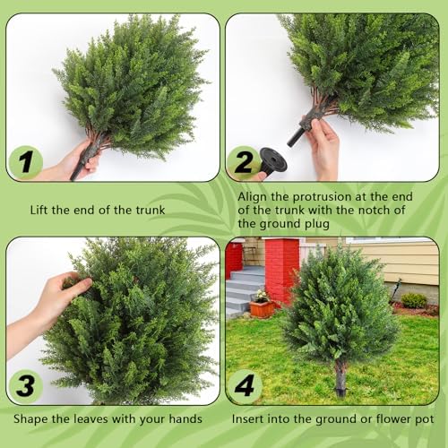 4 Pcs 21 Inch Artificial Cedar Topiary Trees with Ground Spike