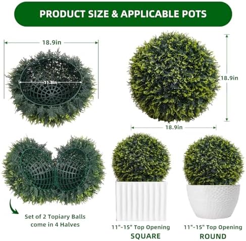Garvee Artificial Cedar Topiary Balls 2 Pcs 19 Inch