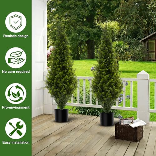 ENGREEN Artificial Cedar Topiary Trees 4FT Tall 2 Set