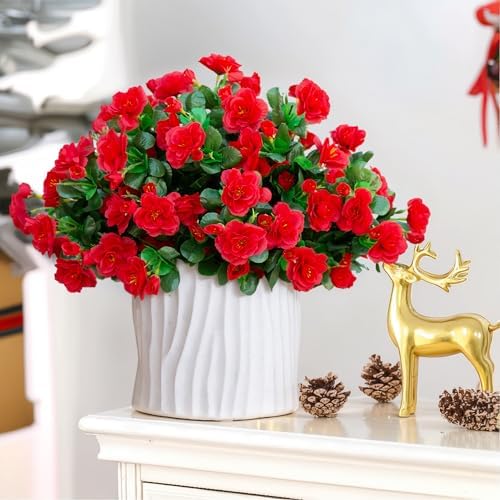 Faux Silk Red Camellia Flowers 3 Bundle Outdoor Decor