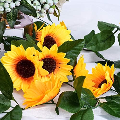 DearHouse 3 Pack Artificial Sunflower Garland with Green Leaves