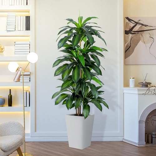 Flowworld Artificial Dracaena Tree 5ft Tall with White Planter