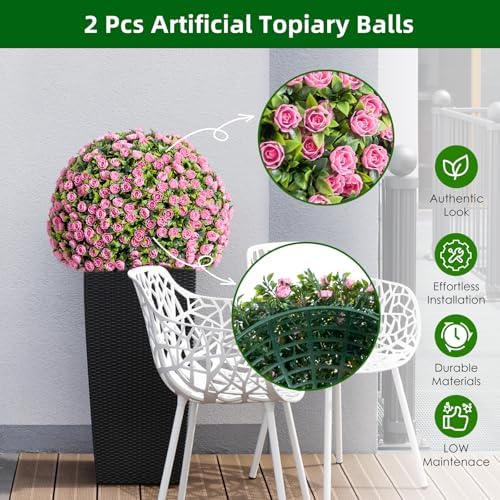 Garvee 177 Inch Artificial Topiary Balls Set of 2 Pink Rose