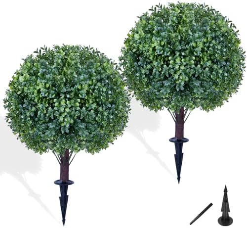 Artificial Boxwood Sphere Bushes Set of 2 UV Resistant Lifelike Topiaries