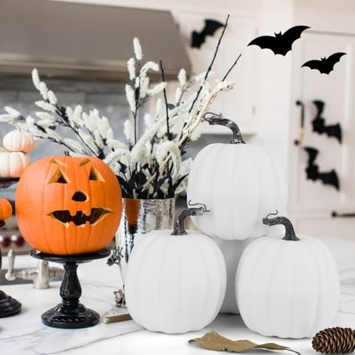 Artmag 6 Inch Artificial White Pumpkins 4PCS Fall Decor
