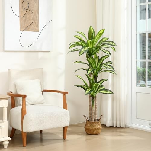 Ferrgoal 5 Ft Dracaena Tree Artificial Plants with Woven Seagrass Basket