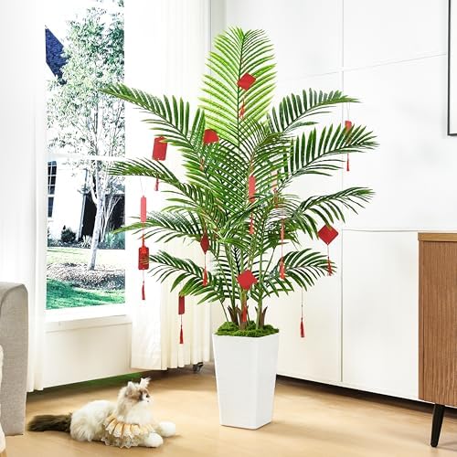White Tall Planter Artificial Palm Tree with Artificial Silk Leaves