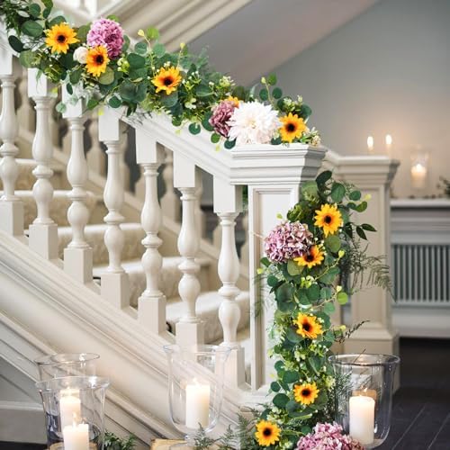Uieke 2 Pack Artificial Sunflower Garland 6ft