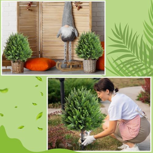 4 Pcs 21 Inch Artificial Cedar Topiary Trees with Ground Spike
