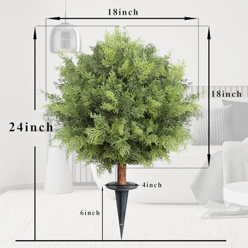 24 Inch Artificial Cedar Topiary Tree Set of 2