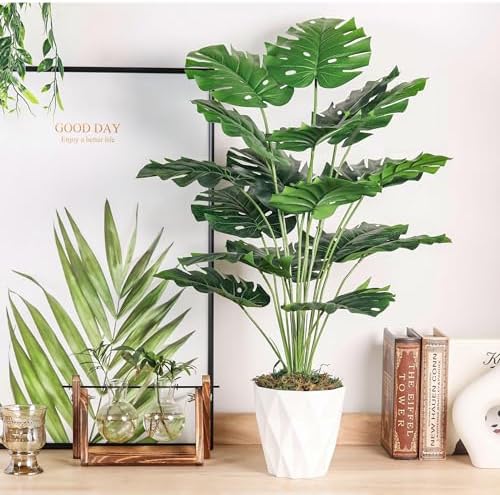 Der Rose 28 Inch Artificial Monstera Plant with White Pot