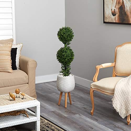 Nearly Natural 4ft Boxwood Double Ball Topiary with Stand