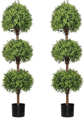 THE BLOOM TIMES 55 Inch Artificial Boxwood Topiary Set of 2
