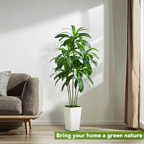 Artificial Dracaena Tree with White Tall Planter