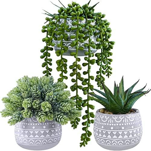 Winlyn 3 Pcs Assorted Small Artificial Succulent Plants