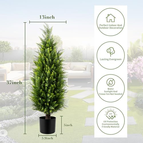 Two 3ft UV Resistant Artificial Cedar Topiary Trees Set of 2