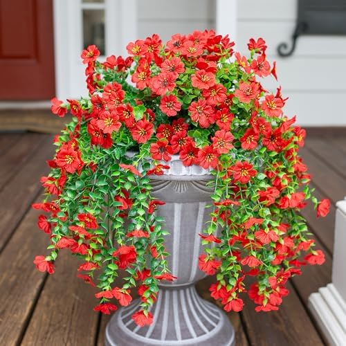 HyeFlora Artificial Hanging Flowers 2Pcs Red Spring Summer Decor