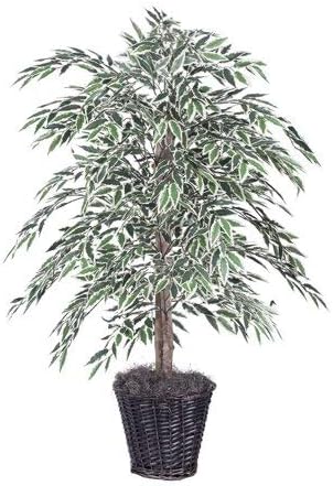 Vickerman 4 Artificial Variegated Smilax Bush in Rattan Basket