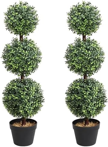 35 Inch Artificial Triple Ball Boxwood Topiary Tree Set of 2