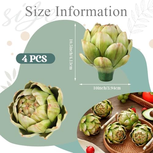 Timgle 4 Pcs Green Artificial Artichokes for Decorations