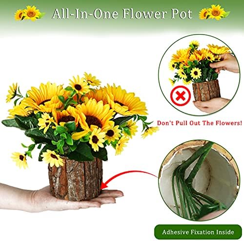 Lilithye Artificial Silk Sunflower Flower Vase Set of 2