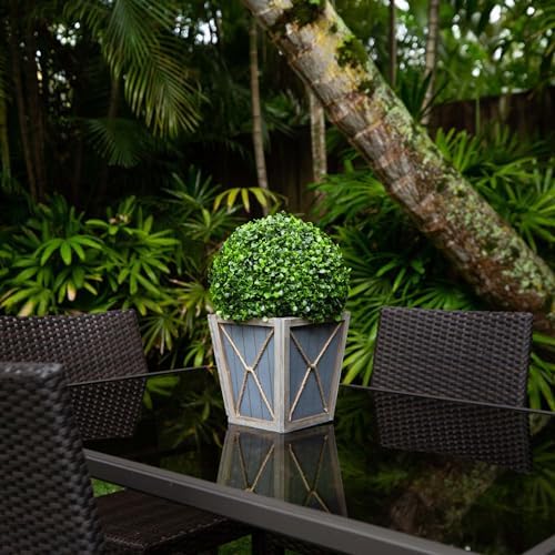 Nearly Natural 18in UV Resistant Artificial Boxwood Topiary with LED Light