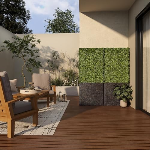 Deco 79 Artificial Topiary Boxwood Hedge with Black Cement Planter
