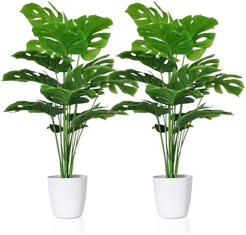 SAJANDAS 2-Piece Artificial Monstera Deliciosa Plants Set