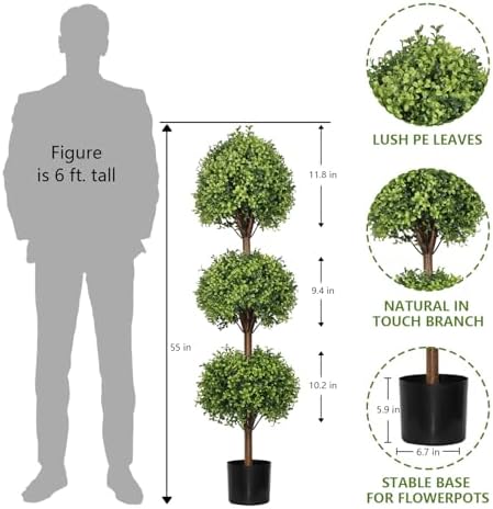 THE BLOOM TIMES 55 Inch Artificial Boxwood Topiary Set of 2